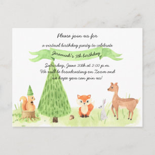 Waterverf Woodland Animals Virtuele Verjaardagsfee Briefkaart