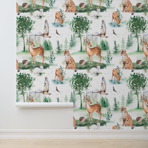 Waterverf Woodland Baby Animal Pattern Behang