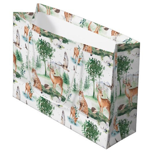 Waterverf Woodland Baby Animal Pattern Groot Cadeauzakje (Voorkant Gekanteld)