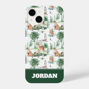 Waterverf Woodland Baby Animal Pattern iPhone 14 Hoesje