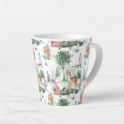 Waterverf Woodland Baby Animal Pattern Latte Mok (Rechterhoek)
