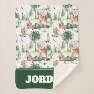 Waterverf Woodland Baby Animal Pattern Sherpa Deken