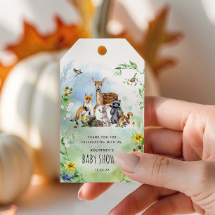 Waterverf Woodland Baby shower Dank je wel Cadeaulabel