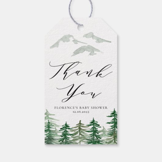 Waterverf Woodland Baby shower Dank u Cadeaulabel (Achterkant)