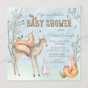 Waterverf Woodland Baby shower Uitnodiging