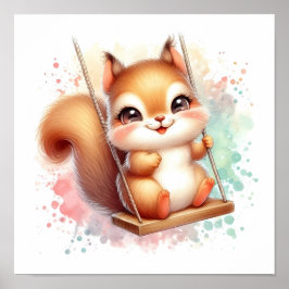 Waterverf Woodland Baby Squirrel Nursery Swing Poster