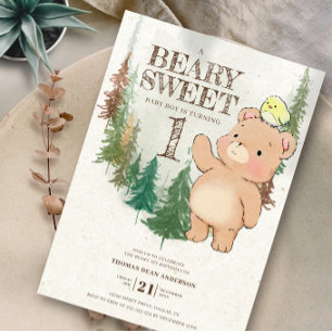 Waterverf Woodland Beary Sweet 1st Birthday Kaart