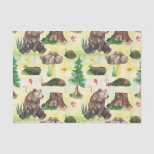 Waterverf Woodland beer met een beer krab Tissuepapier