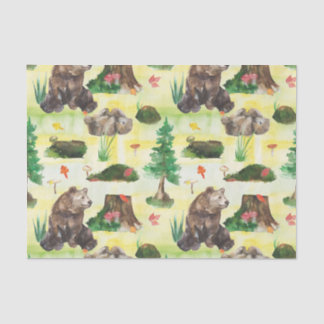 Waterverf Woodland beer met een beer krab Tissuepapier