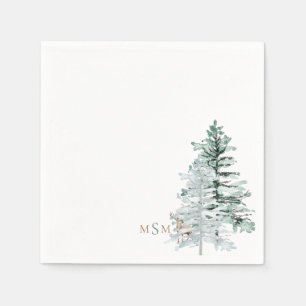 Waterverf Woodland Deer Monogram Cocktail Servet