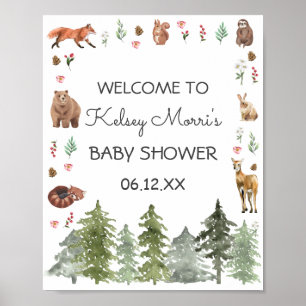 Waterverf Woodland Forest Animals Baby shower Poster