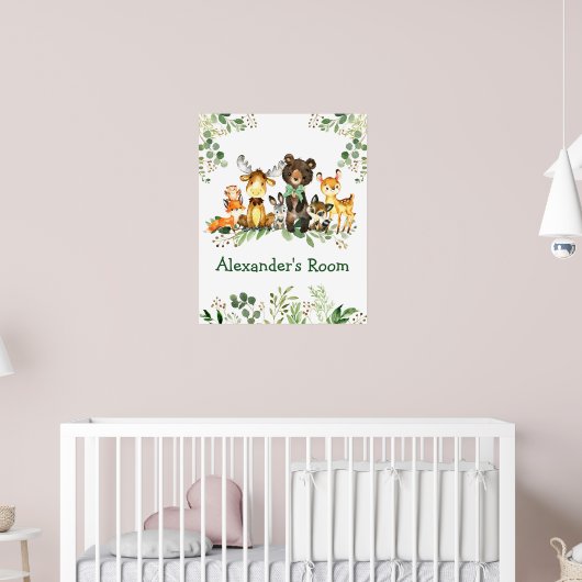 Waterverf Woodland Forest Animals Bow Greenery Poster (Kinderkamer 2)