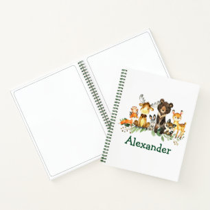 Waterverf Woodland Forest Animals Green Drawing Notitieboek