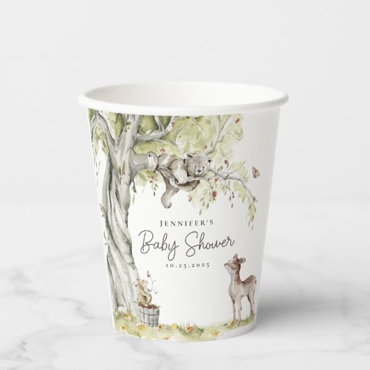 Waterverf Woodland Forest Baby shower Papieren Bekers (Voorkant)