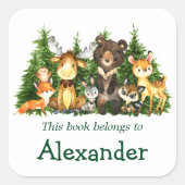 Waterverf Woodland Forest Dieren Bookplate Label (Voorkant)