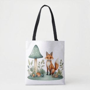 Waterverf Woodland Forest Fox en paddenstoelen Draagtas
