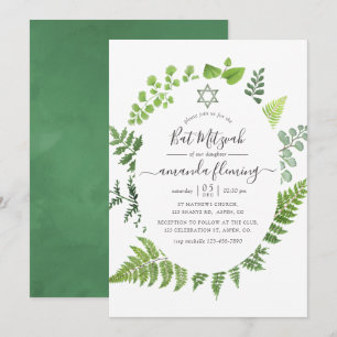 Waterverf Woodland Forest Green Bat Mitzvah Kaart