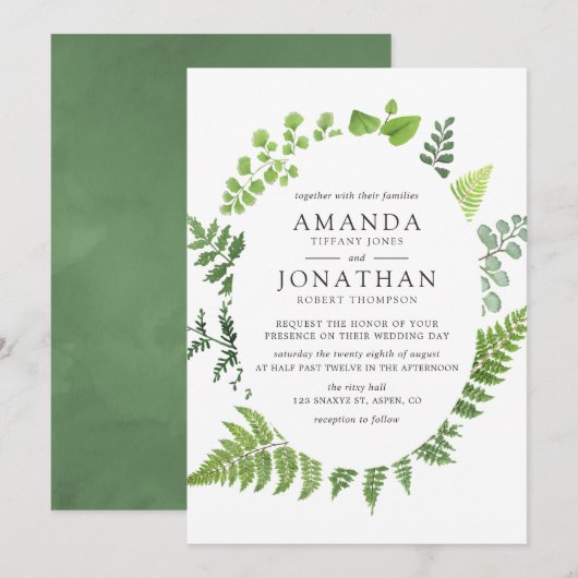 Waterverf Woodland Forest Greenery Wedding Kaart (Voorkant / Achterkant)