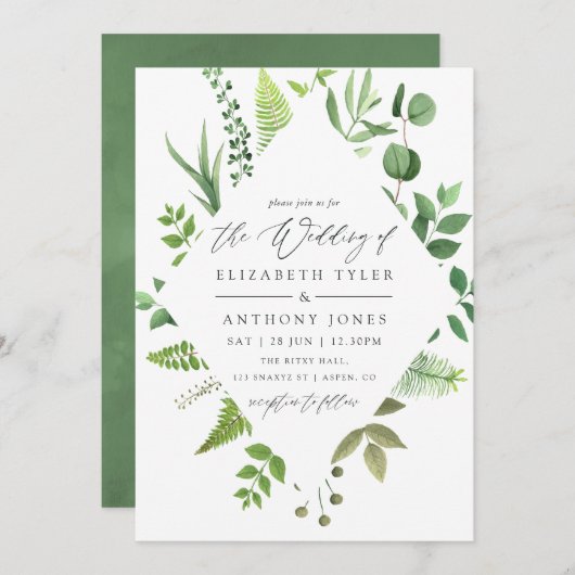 Waterverf Woodland Forest Greenery Wedding Kaart (Voorkant / Achterkant)