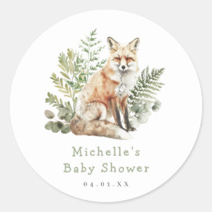 Waterverf Woodland Fox Baby shower Ronde Sticker
