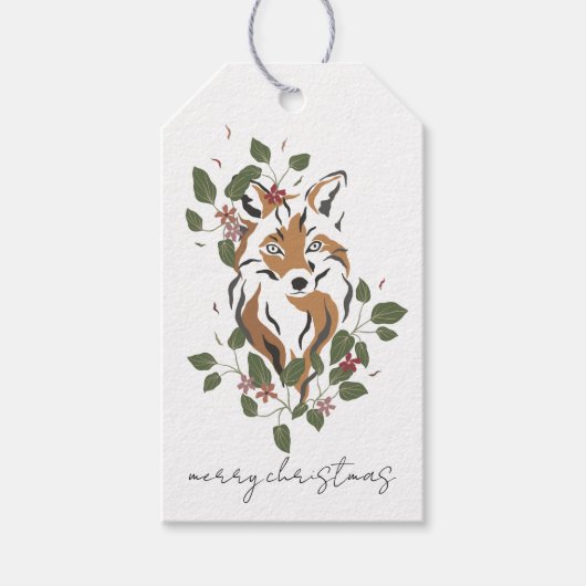 Waterverf Woodland Fox Pine kocht kerstcadeau Cadeaulabel (Voorkant)