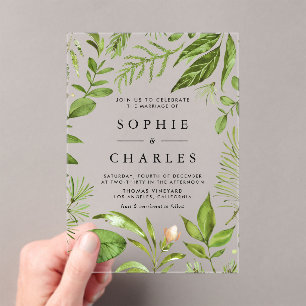 Waterverf Woodland Greenery Lijst bruiloft Acryl Uitnodigingen
