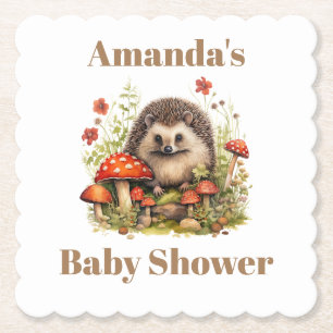 Waterverf Woodland Hedgehog Mushrooms Baby shower Kartonnen Onderzetters