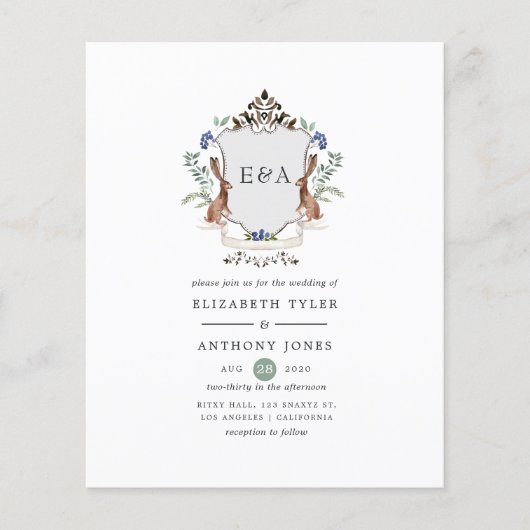 Waterverf Woodland Laurel Crest Monogram Wedding Flyer (Voorkant)