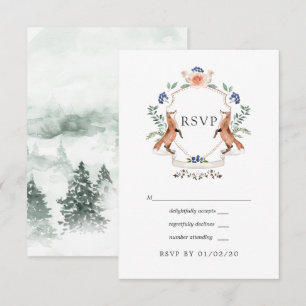 Waterverf Woodland Laurel Crest Wedding RSVP Kaart