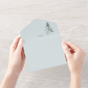 Waterverf Woodland Monogram Wedding All In One Uitnodiging