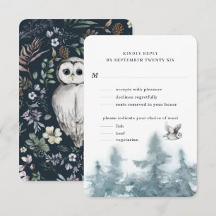 Waterverf Woodland Owl Botanisch w Meal RSVP Kaartje