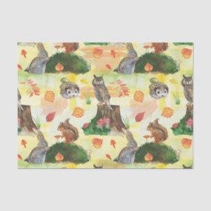 Waterverf Woodland Rabbit, owl, eekhoorn, egel Tissuepapier