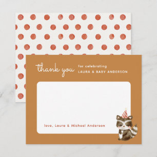 Waterverf Woodland Racoon Polka Dot Baby shower Bedankkaart