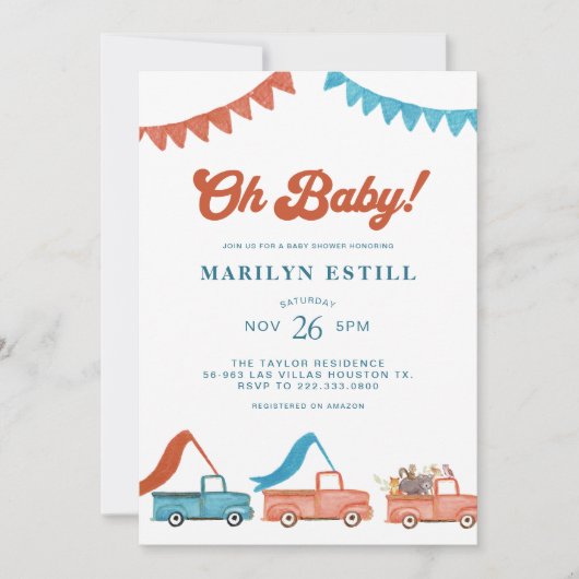 Waterverf Woodland Rood Blauw Baby shower Kaart (Voorkant)