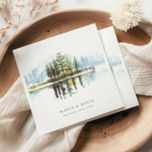 Waterverf Woodland rustieke Lake bruiloft Servet