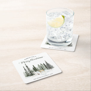 Waterverf Woodland Vrolijk Kerstfeest Vierkante Kartonnen Onderzetter