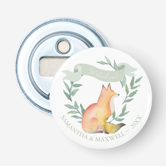 Waterverf Woodland Wedding Favor Button Flesopener (Voorkant)