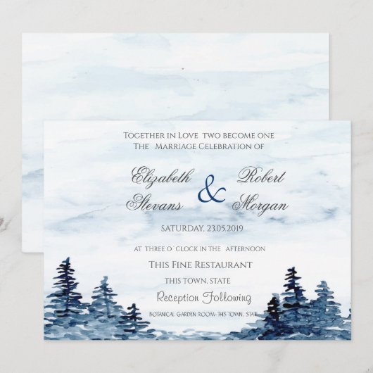 Waterverf Woodland Wedding Invitation Kaart (Voorkant / Achterkant)
