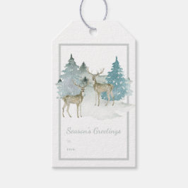 Waterverf Woodland Winter Deer Kerstmis Cadeaulabel
