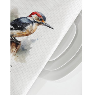 Waterverf Woodland Woodpecker, aangepast Theedoek