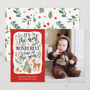 Waterverf woud het meest wonderbaarlijke tijd rode feestdagenkaart