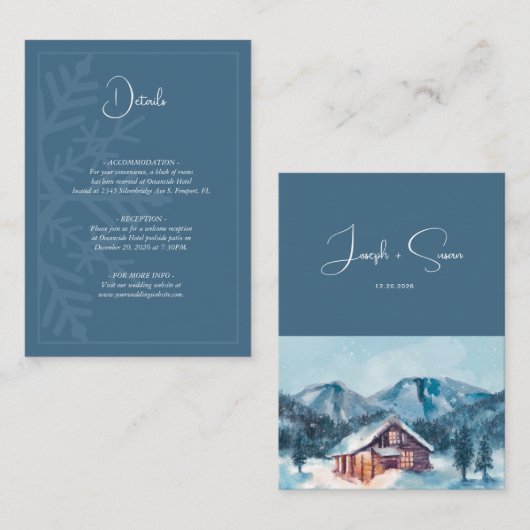 Waterverf Woud Winter Sneeuwbergen Details Informatiekaartje (Voorkant / Achterkant)