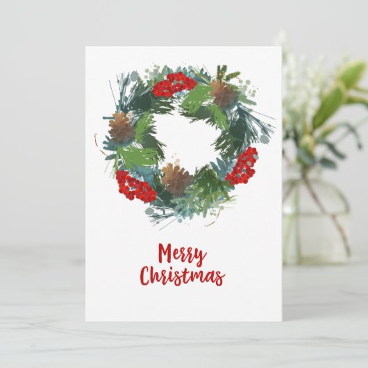 Waterverf Wreate kerstKaart (Staand voorkant)