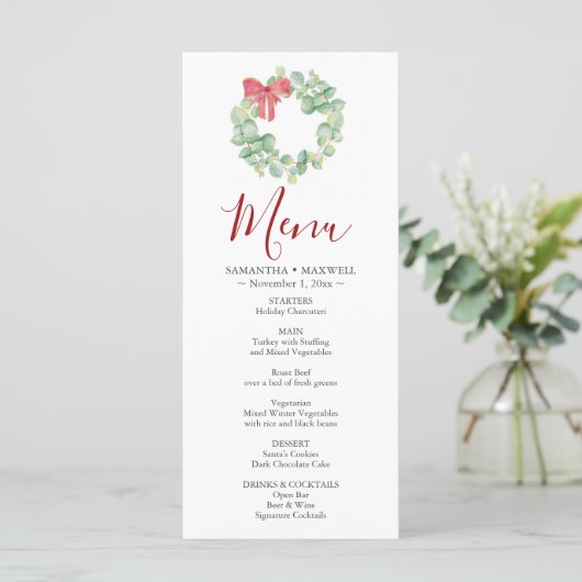 Waterverf Wreater Kerstfeest Menus Menu (Staand voorkant)