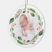 Waterverf Wreath Baby's eerste kerstfoto Keramisch Ornament (Links)