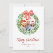 Waterverf Wreath Merry Kerstmis met fotonamen (Voorkant)