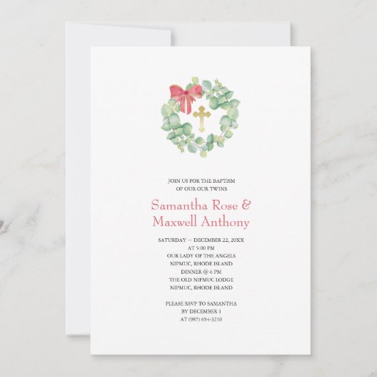 Waterverf Wreator en Gold Cross Baptisme Kaart (Voorkant)