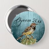 Waterverf Wren op Cactus Wedding Ronde Button 4,0 Cm (Voorkant /achterkant)