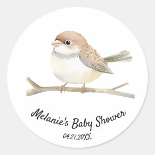 Waterverf Wren op een Branch Baby shower Ronde Sticker