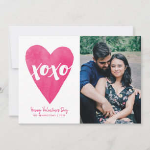 Waterverf XOXO Valentijnsdag Fotokaart - Roze Save The Date